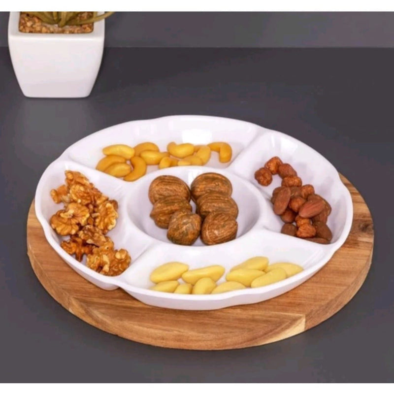 Petisqueira de Melamina Redonda com 5 Divisórias e Molheira - Home Ideal